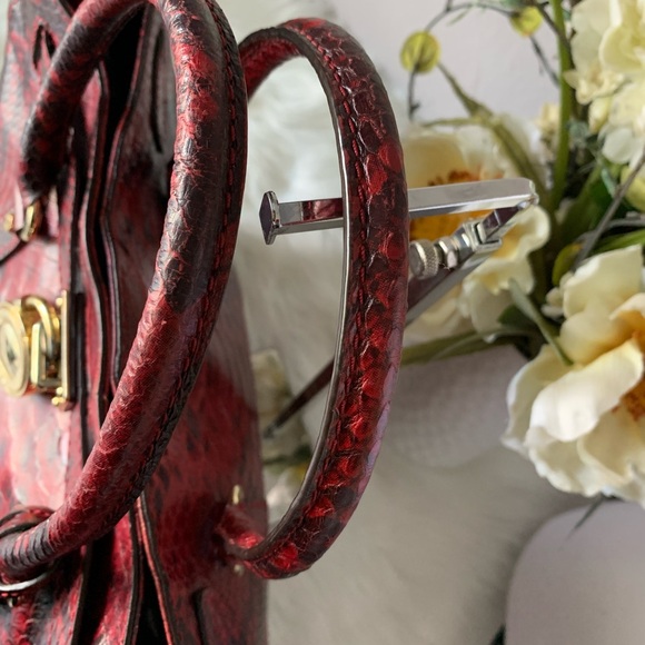 Michael Kors Red Leather Hamilton Tote Bag Large Exotic Python Purse - Picture 13 of 16